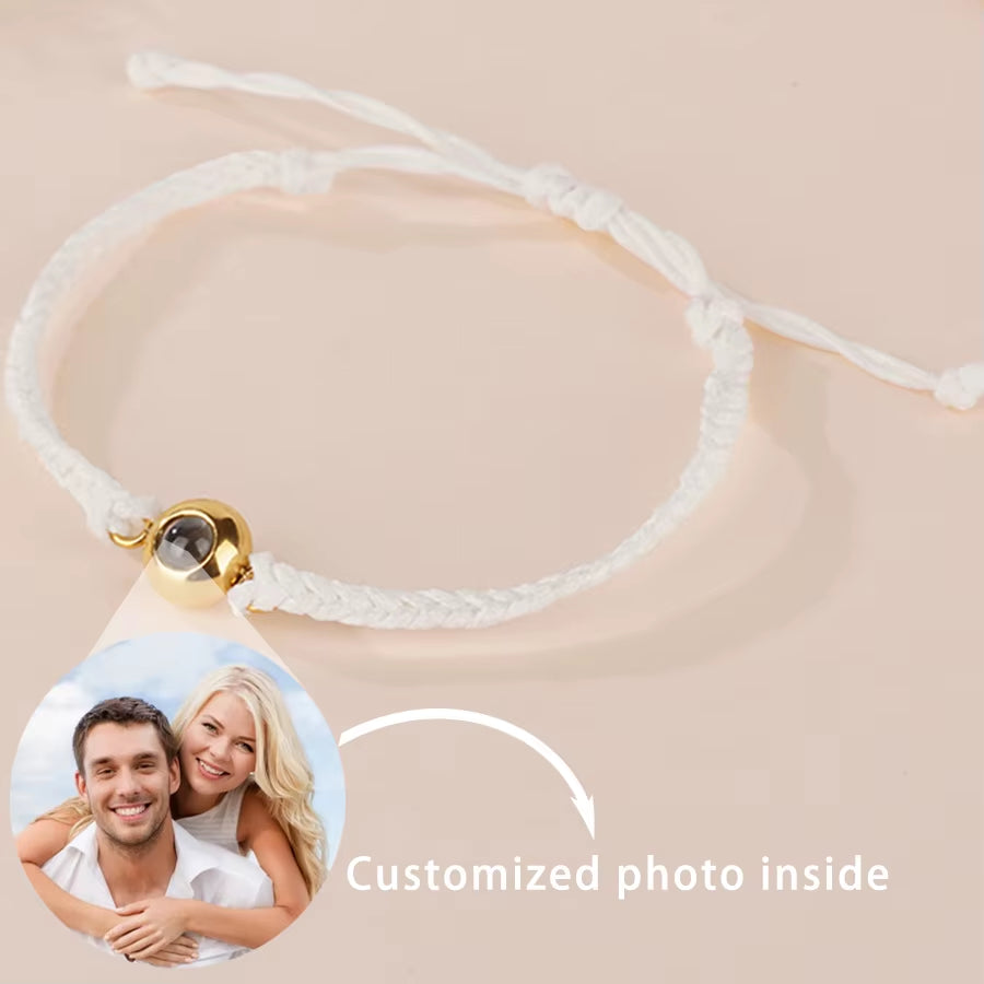 Customized Photo Projection Bracelet with Silver Color round Bead Rope Bracelet Projection Photo Bracelet Bangle Dropship 2025
