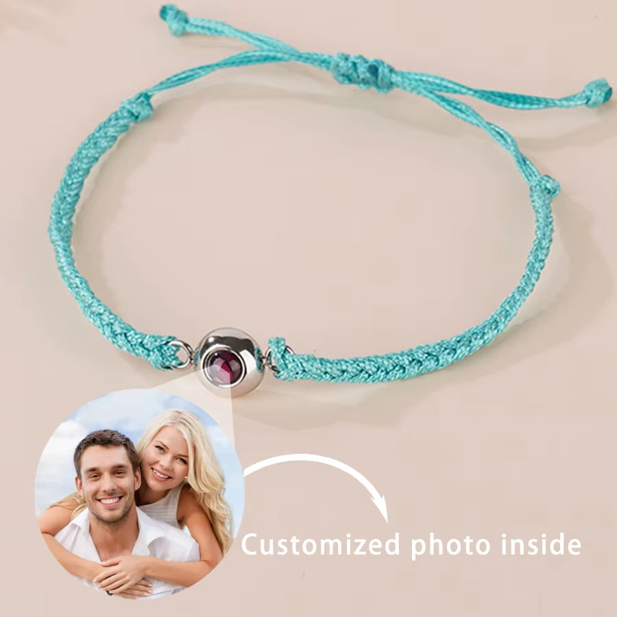 Customized Photo Projection Bracelet with Silver Color round Bead Rope Bracelet Projection Photo Bracelet Bangle Dropship 2025