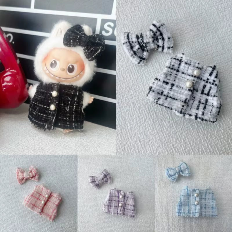 For Labubu Sitting Party Series Classic Dress Grid Style Small Fragrance for Labubu V1 V2 V3 V4 Labubu Clothes Design Style