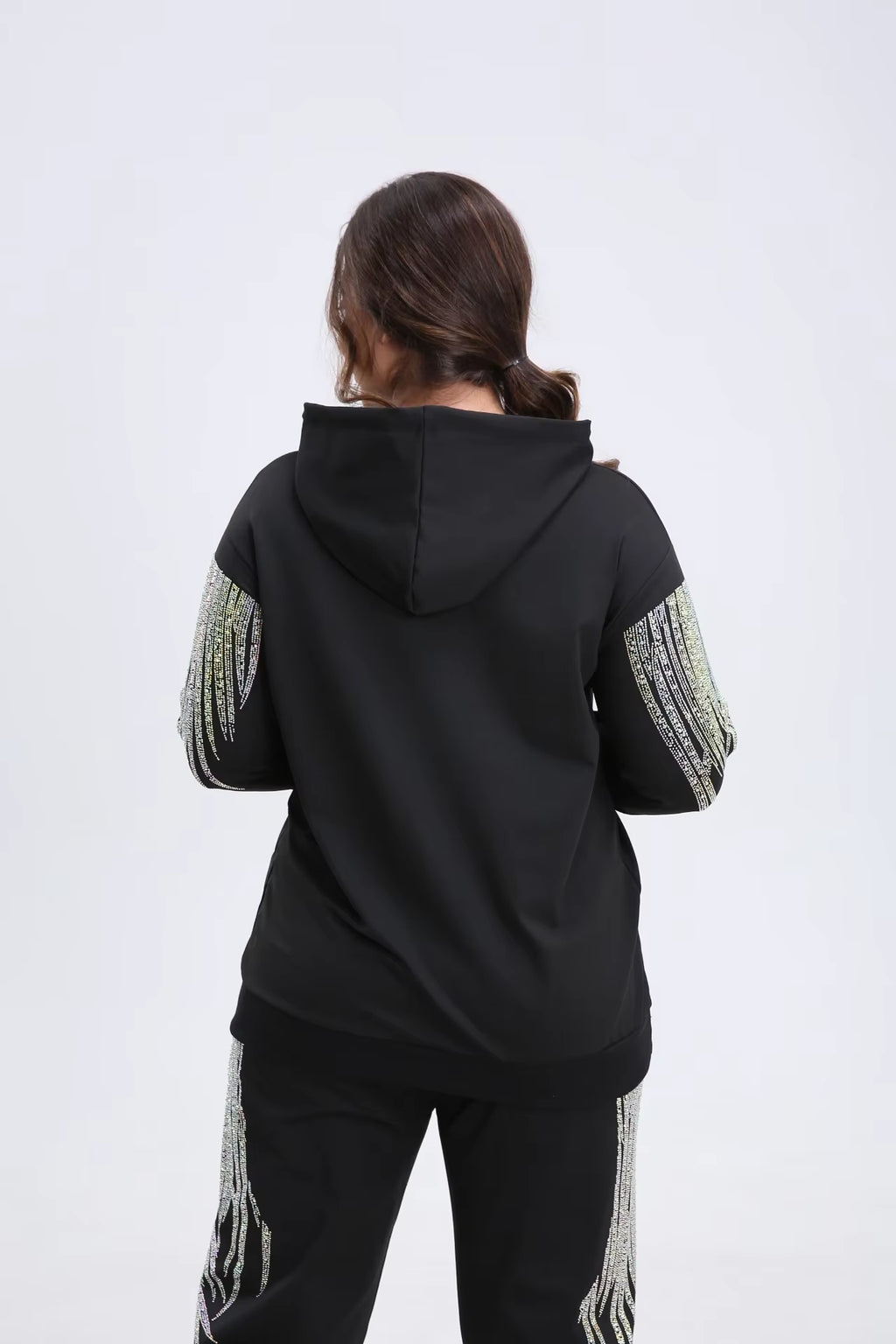 US plus Size Womens Brand Hoodies Autumn Winter Hooded Sweatshirts Long Sleeve Vibrant Sparking Rhinestones Pullover Outerwear