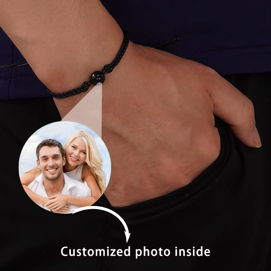 Customized Photo Projection Bracelet with Silver Color round Bead Rope Bracelet Projection Photo Bracelet Bangle Dropship 2025