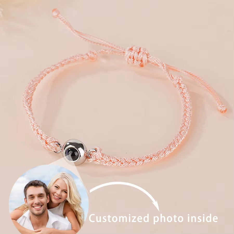 Customized Photo Projection Bracelet with Silver Color round Bead Rope Bracelet Projection Photo Bracelet Bangle Dropship 2025