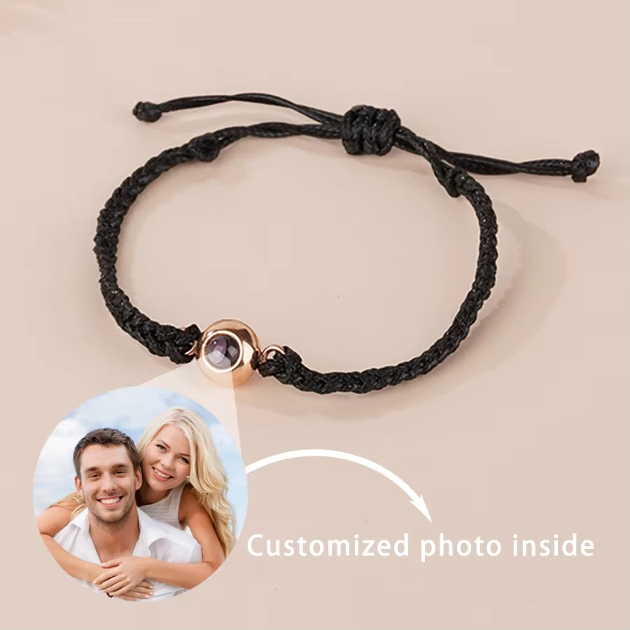 Customized Photo Projection Bracelet with Silver Color round Bead Rope Bracelet Projection Photo Bracelet Bangle Dropship 2025