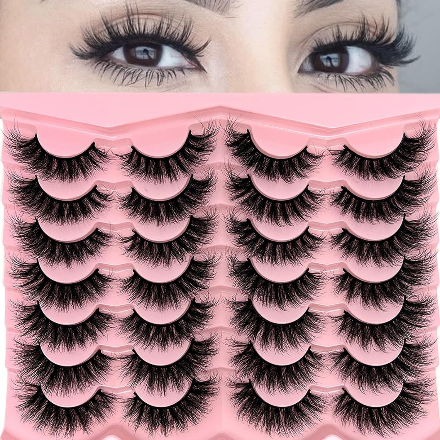 Fluffy Lashes Mink Wispy Cat Eye Faux Mink Lashes Pack Soft Fake Strip Eyelashes 18Mm Long Volume False Eyelashes Natural Look