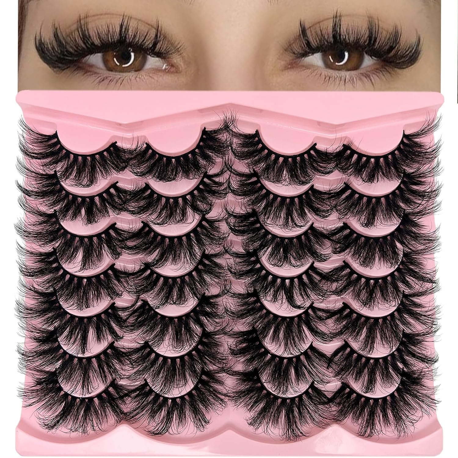 Fluffy Lashes Mink Wispy Cat Eye Faux Mink Lashes Pack Soft Fake Strip Eyelashes 18Mm Long Volume False Eyelashes Natural Look