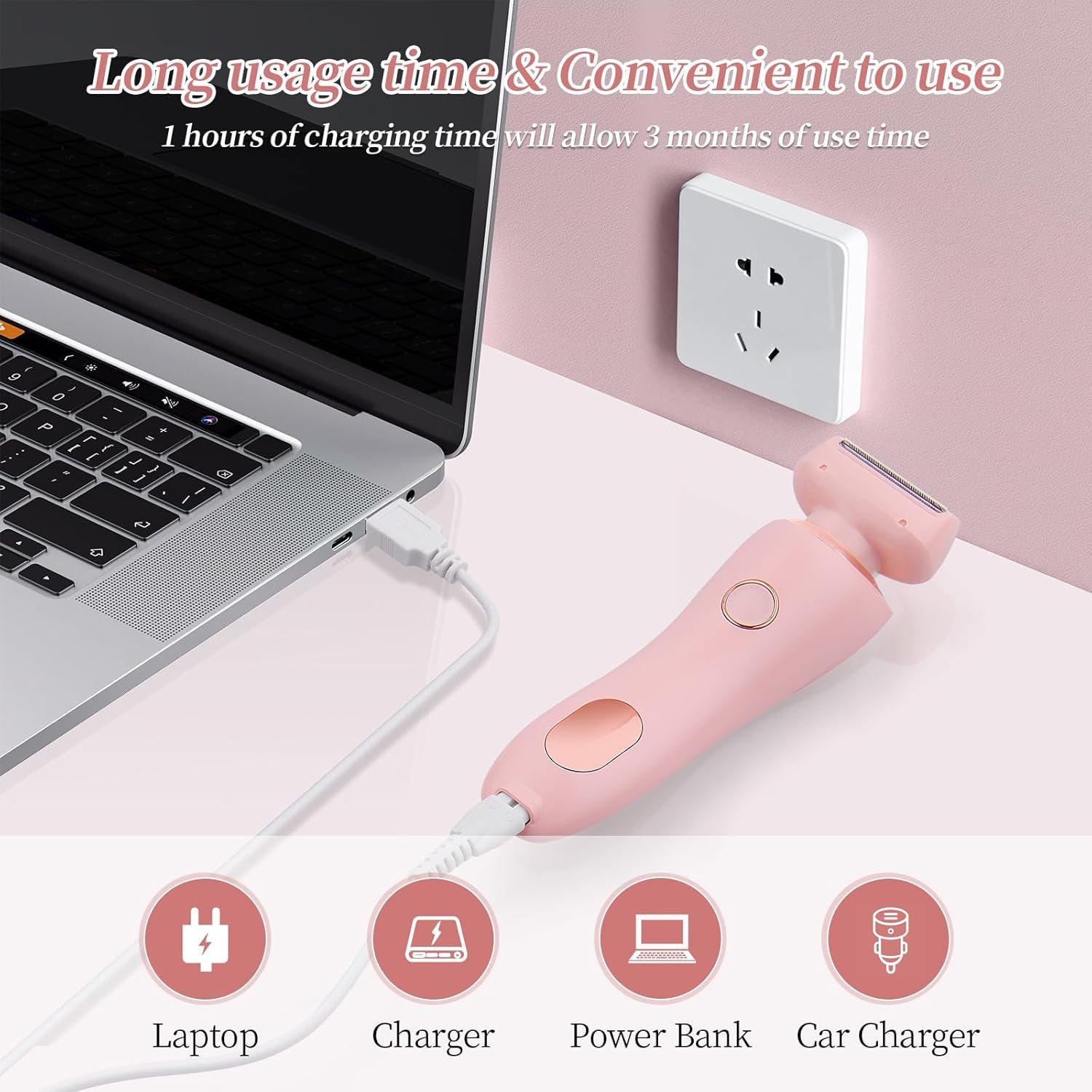 Electric Shaver for Women for Legs Electric Razor for Women Portable Lady Razors Bikini Face Underarm Public Hairs Rechargeable Trimmer with Detachable Head Cordless Wet Dry Use