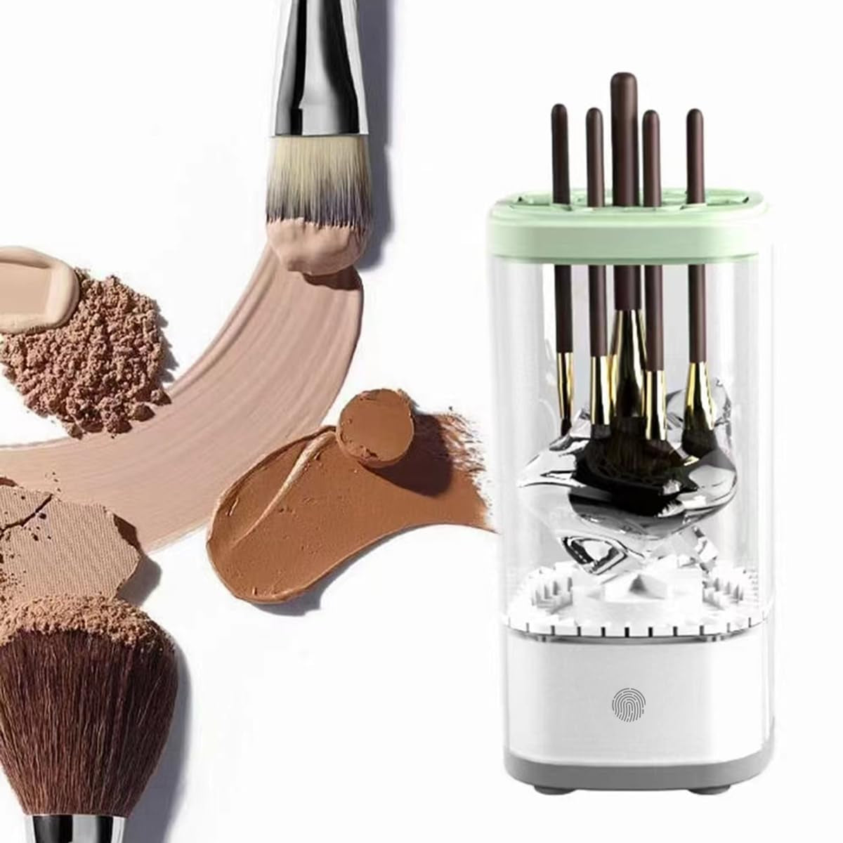 Electric Makeup Brush Cleaner,Electric Makeup Brush Cleaner Machine,Automatic Makeup Brush Cleaner for Makeup Brush and Drawing Tool,Automatic Spinning Makeup Brush Cleaner,White