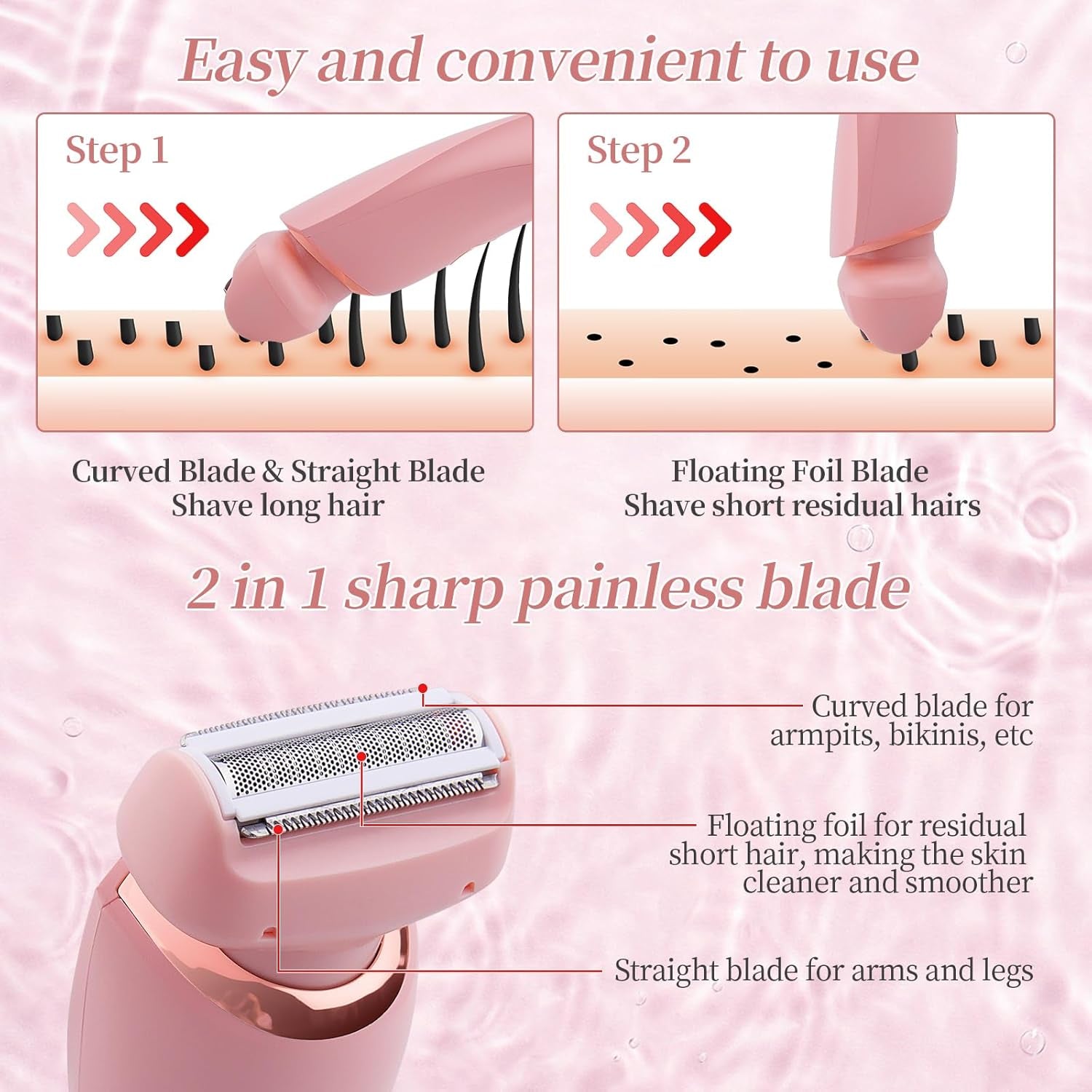 Electric Shaver for Women for Legs Electric Razor for Women Portable Lady Razors Bikini Face Underarm Public Hairs Rechargeable Trimmer with Detachable Head Cordless Wet Dry Use
