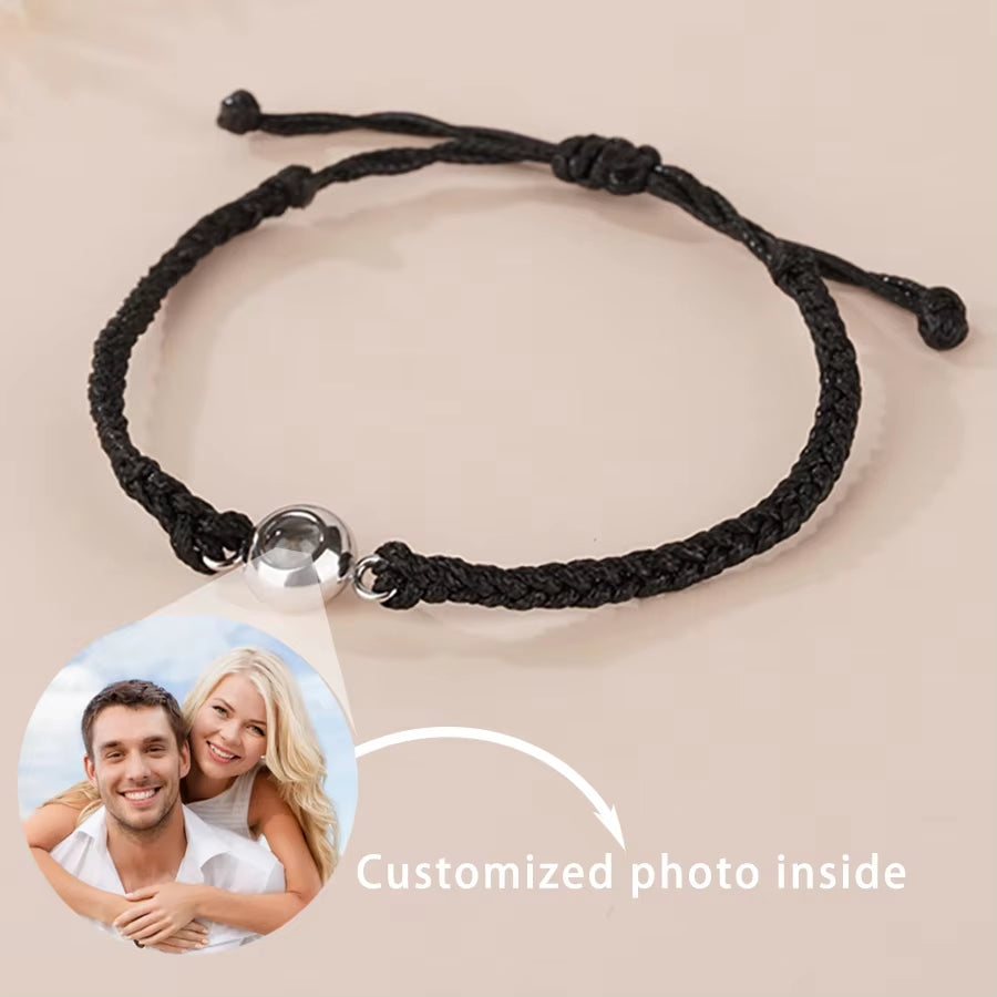 Customized Photo Projection Bracelet with Silver Color round Bead Rope Bracelet Projection Photo Bracelet Bangle Dropship 2025